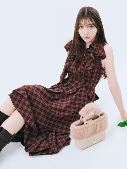 リリーブラウン ラッフルフリルティアードシャツワンピース Lily Brown （リリーブラウン)ラッフルフリルティアードシャツ
