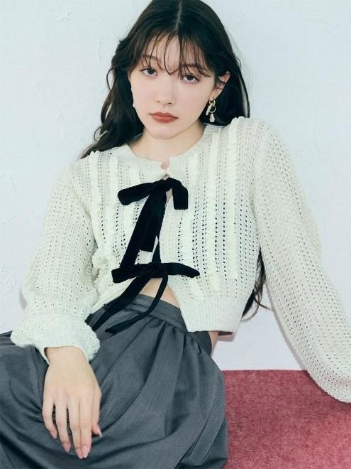 Lily Brown （リリーブラウン)ベロアリボンニットカーディガン 25秋冬