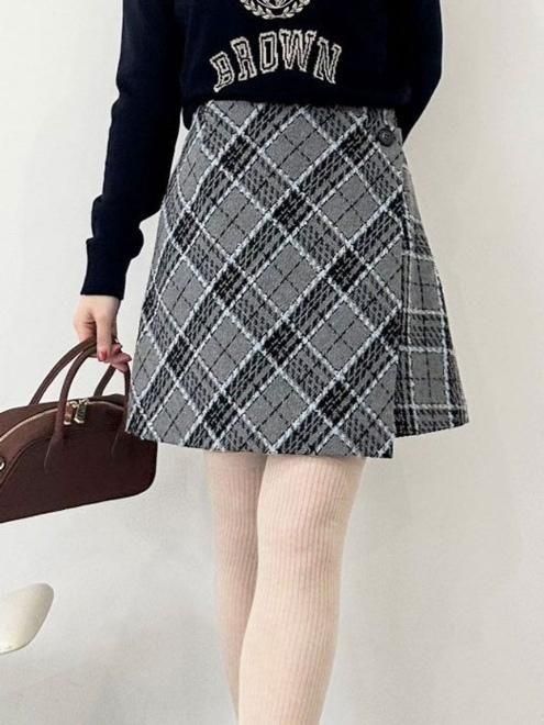 リリーブラウン　ブラウン系 チェック柄 ポンチョ ベルト付き リリーブラウン ブラウン系 チェック柄 ポンチョ ベルト付き