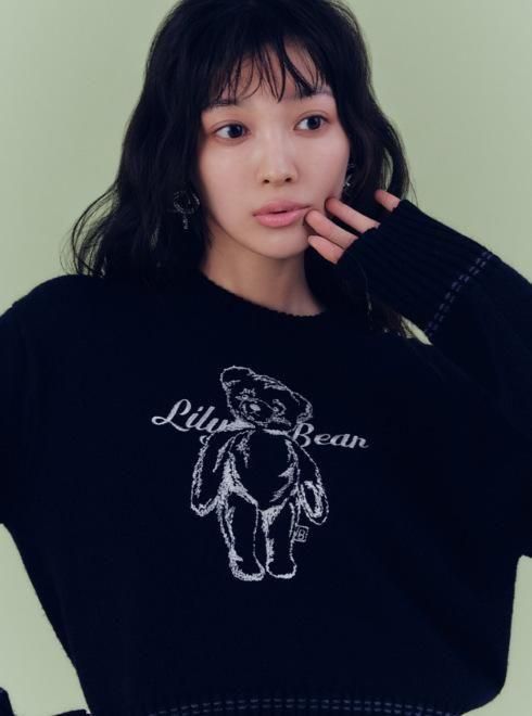 Lily Brown （リリーブラウン)LilyBearエンブロイダリーニットトップス