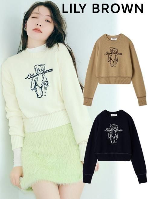Lily Brown （リリーブラウン)LilyBearエンブロイダリーニットトップス