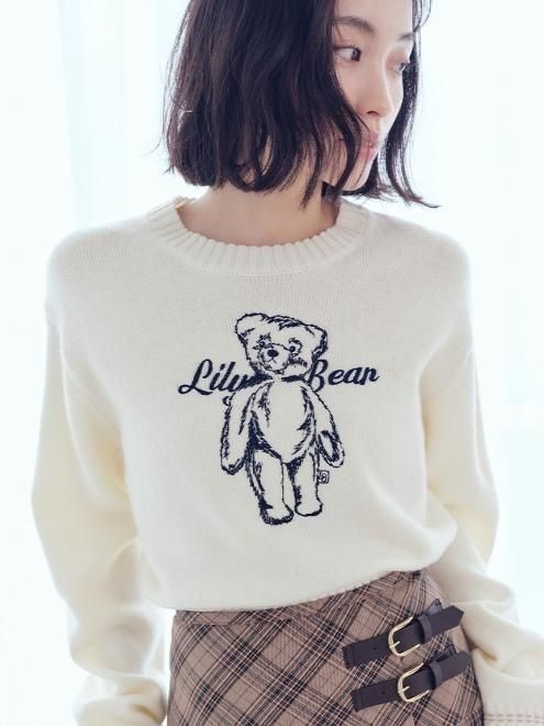 lilybrown セーター Lily Brown （リリーブラウン)LilyBearエンブロイダリーニットトップス