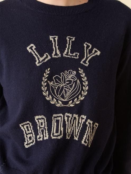 新作10%OFF リリー ブラウン LILY BROWN トップス 25秋冬 ラメジャガードロゴニットトップス 9月中旬〜10月上旬予約 長袖 ミドル丈 lwnt254105 Lily Brown （リリーブラウン)ラメジャガードロゴニットトップス