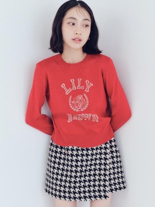 新作10%OFF リリー ブラウン LILY BROWN トップス 25秋冬 ラメジャガードロゴニットトップス 9月中旬〜10月上旬予約 長袖 ミドル丈 lwnt254105 Lily Brown （リリーブラウン)ラメジャガードロゴニットトップス