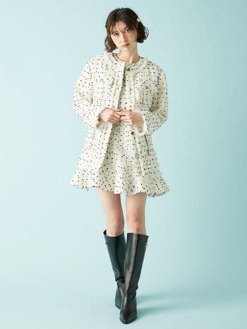 Lily Brown （リリーブラウン)ツイードビジューAラインミニワンピース