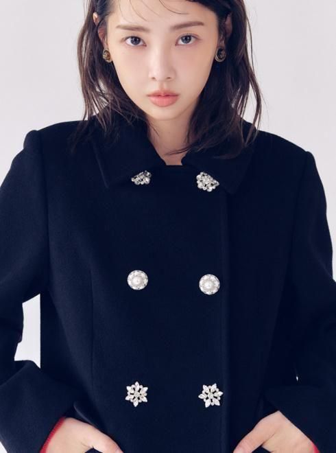 リリーブラウン コート 黒 WEB限定カラー】[L.B CANDY STOCK]Aラインビジューリボンコート(コート