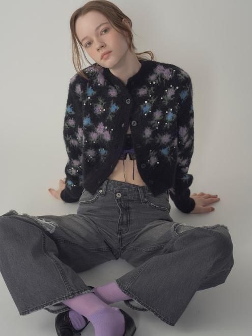 Lily Brown （リリーブラウン)【ANNASUI】ジャガードビジューニット