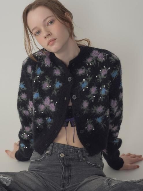 ANNASUI×LILY BROWNコラボ カーディガン　黒 LILY BROWN ×ANNA SUI】ジャガードビジューニットカーディガン