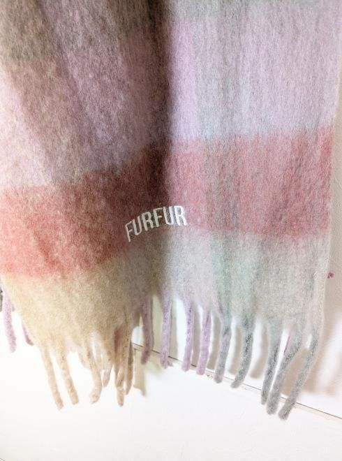 FURFUR (ファーファー)ロゴ刺繍ブロックチェックフリンジストール 25