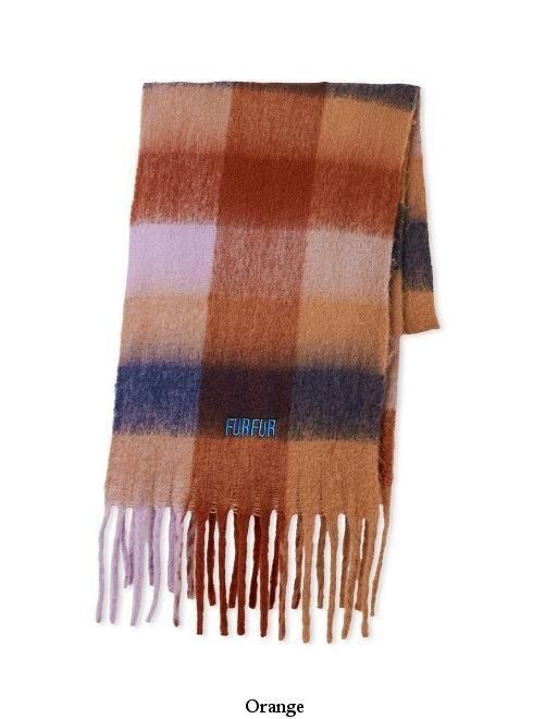 FURFUR (ファーファー)ロゴ刺繍ブロックチェックフリンジストール 25