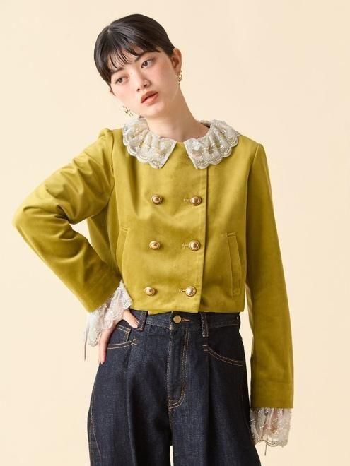 スカラップビジューアタッチドジャケット　リリーブラウン Lily Brown （リリーブラウン)スカラップビジューアタッチド