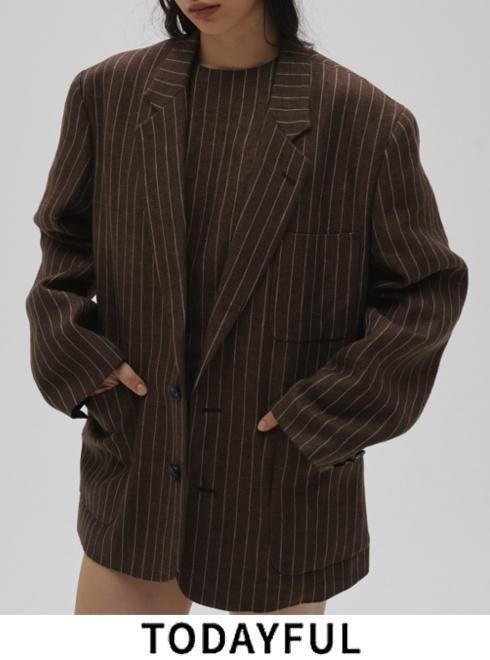 TODAYFUL (ȥǥե<br>Boyfriend Stripe Linen Jacket  26ղͽ12610108ۥ㥱å ͽ : 3~