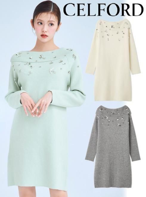 CELFORD (セルフォード)ペタルビジューニットワンピース 25秋冬