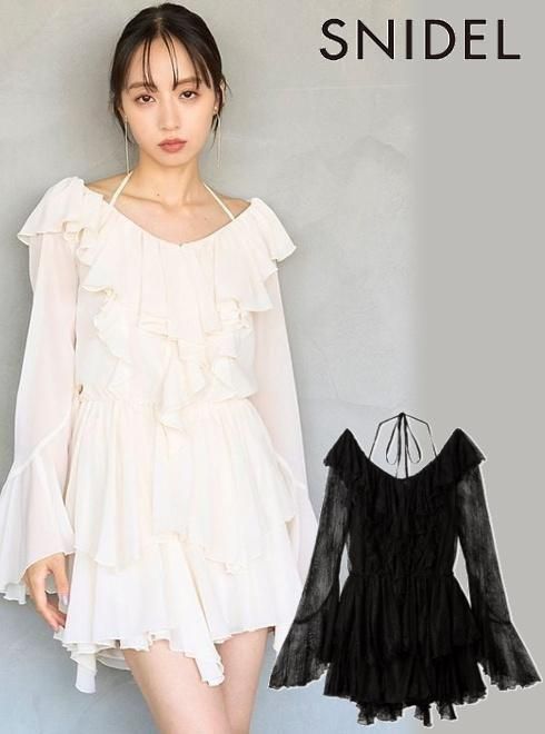SNIDEL スナイデル　シフォンフリルミニワンピース　新品 snidel （スナイデル）シフォンフリルミニコンビワンピース 25