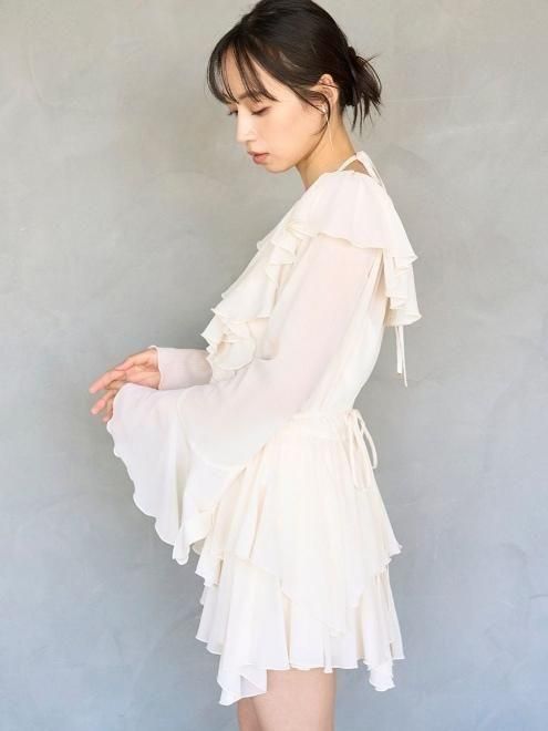 snidel スナイデルフリルシフォンミニワンピース アイボリー snidel フリルシフォンミニワンピース