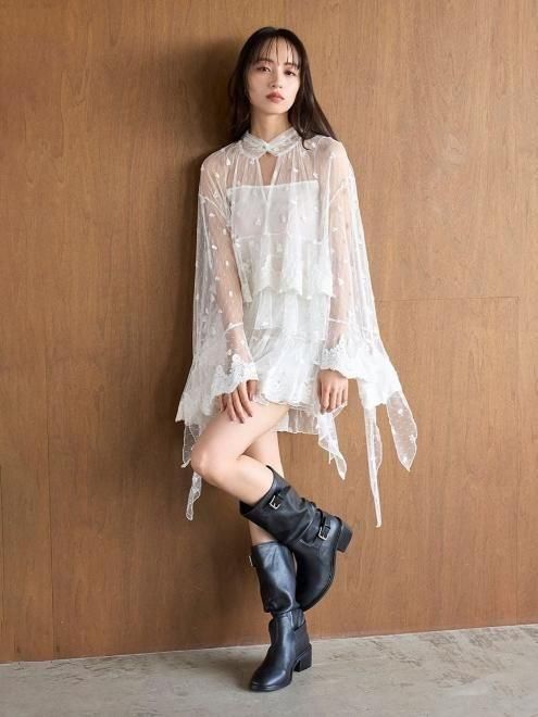snidel （スナイデル）チュールエンブロイダリーレースブラウス 25秋冬