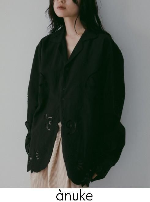 anuke アンヌーク　ブラック　シャツ anuke (アンヌーク）Cutwork Opencollar Shirts☆ 26春夏予約