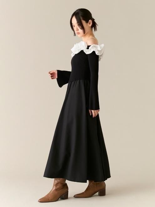 Lily Brown （リリーブラウン)フリルカラーニットコンビワンピース 25