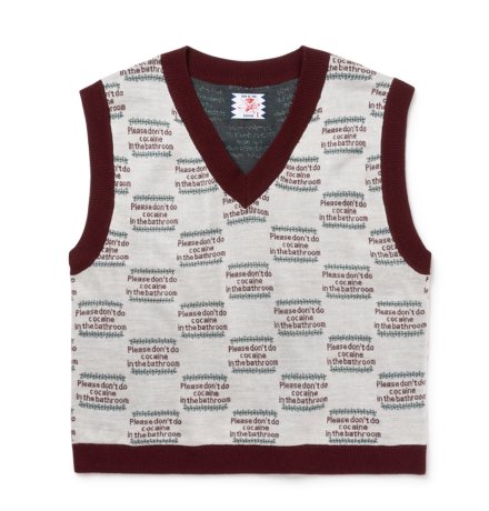 SON OF THE CHEESE / “Don't snow” V Neck Knit Vest (WINE)