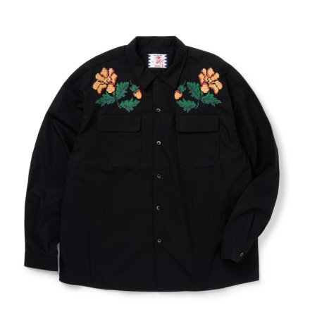 SON OF THE CHEESE / Flower embroidery Shirt (BLACK)

