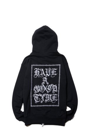 have a good time / CHAIN OLD ENGLISH LOGO ZIP-UP HOODIE (BLACK)