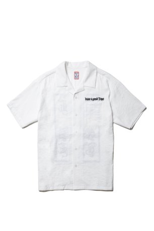 have a good time / CHAIN OLD ENGLISH LOGO EMBROIDERY RELAXED S/S SHIRT (WHITE)