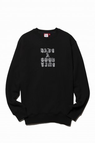 have a good time / OLD ENGLISH LOGO EMB CREWNECK FL (BLACK)