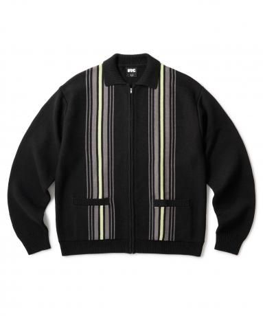 FTC / STRIPE ZIP UP KNIT CARDIGAN (BLACK)