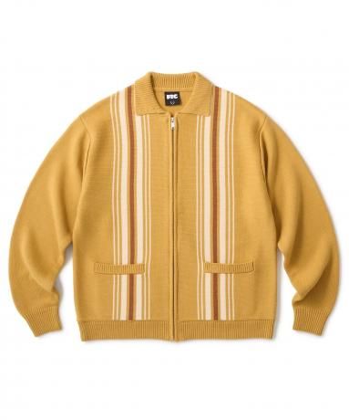 FTC / STRIPE ZIP UP KNIT CARDIGAN (MUSTARD)