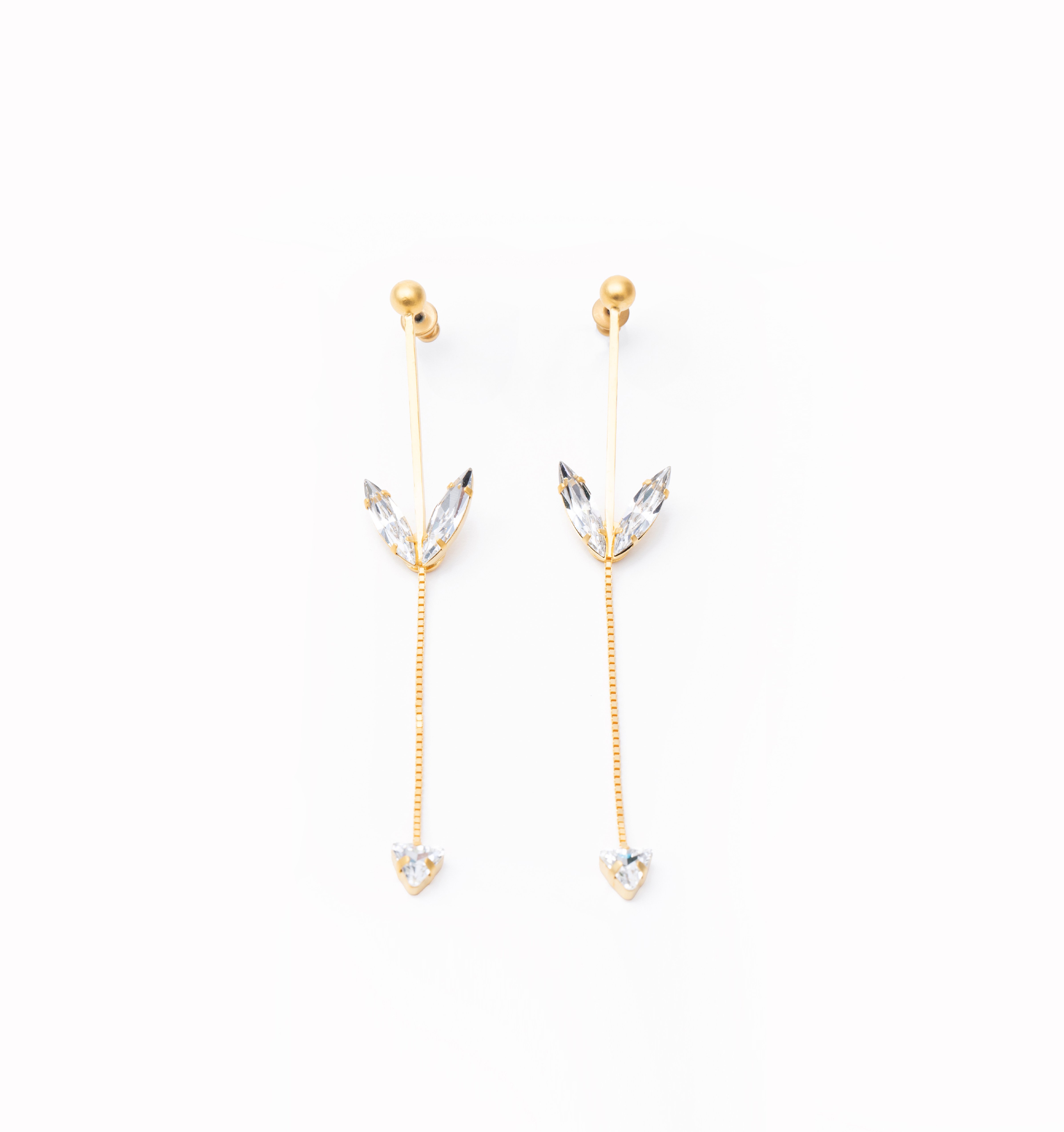 future crystal heart long pieices (earrings) gold