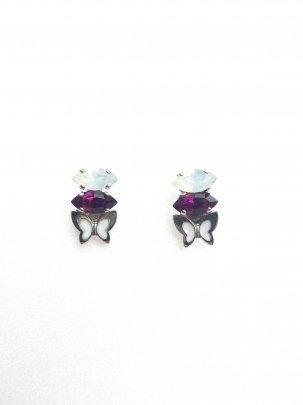 ミニ蝶々クリスタルピアス(イヤリング) SET シルバー