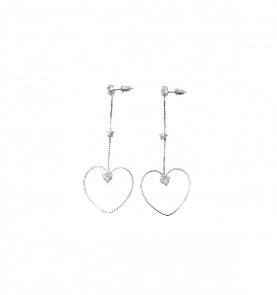  heart hoop chain pierces (earrings) silver