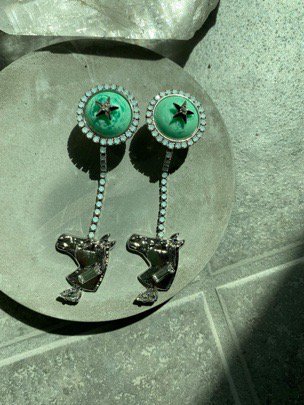 animal shiny horse long  pierces (earrings) silver 