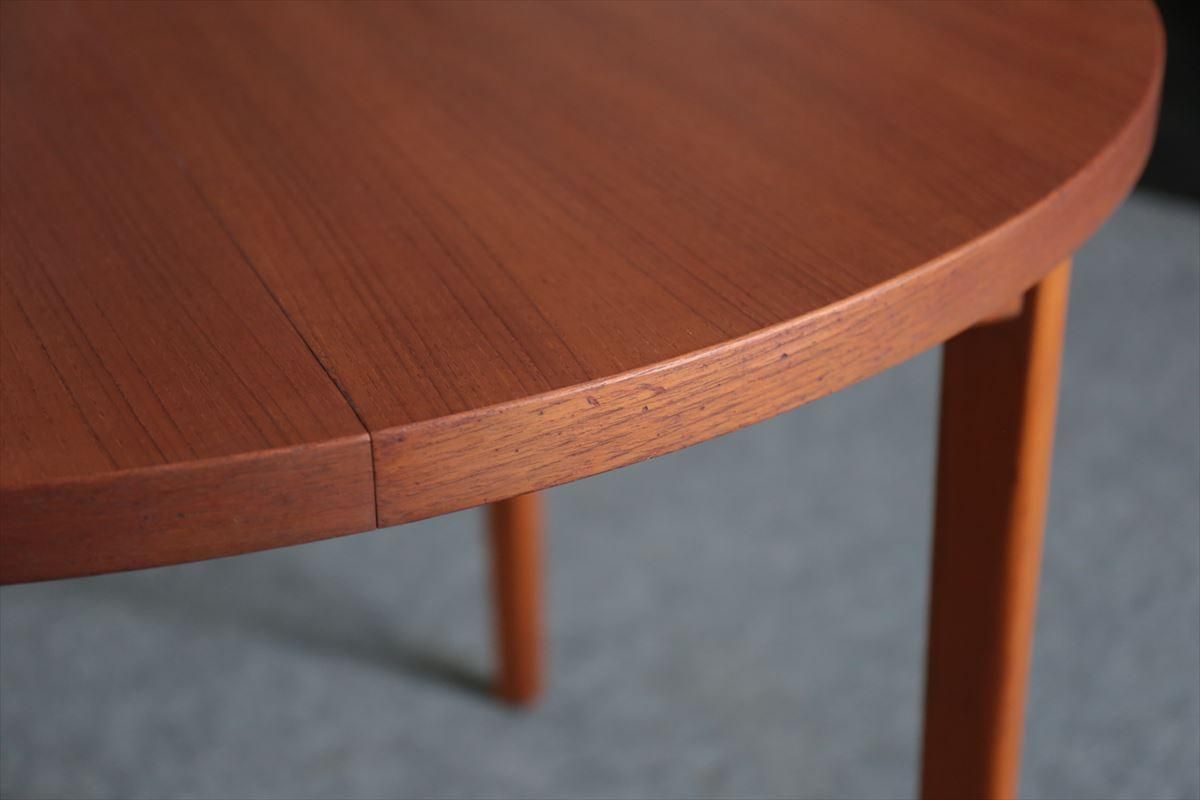 北欧デンマーク チーク エクステンション　ラウンドテーブル　ダイニング　109径 北欧デンマーク チーク エクステンションラウンドテーブル