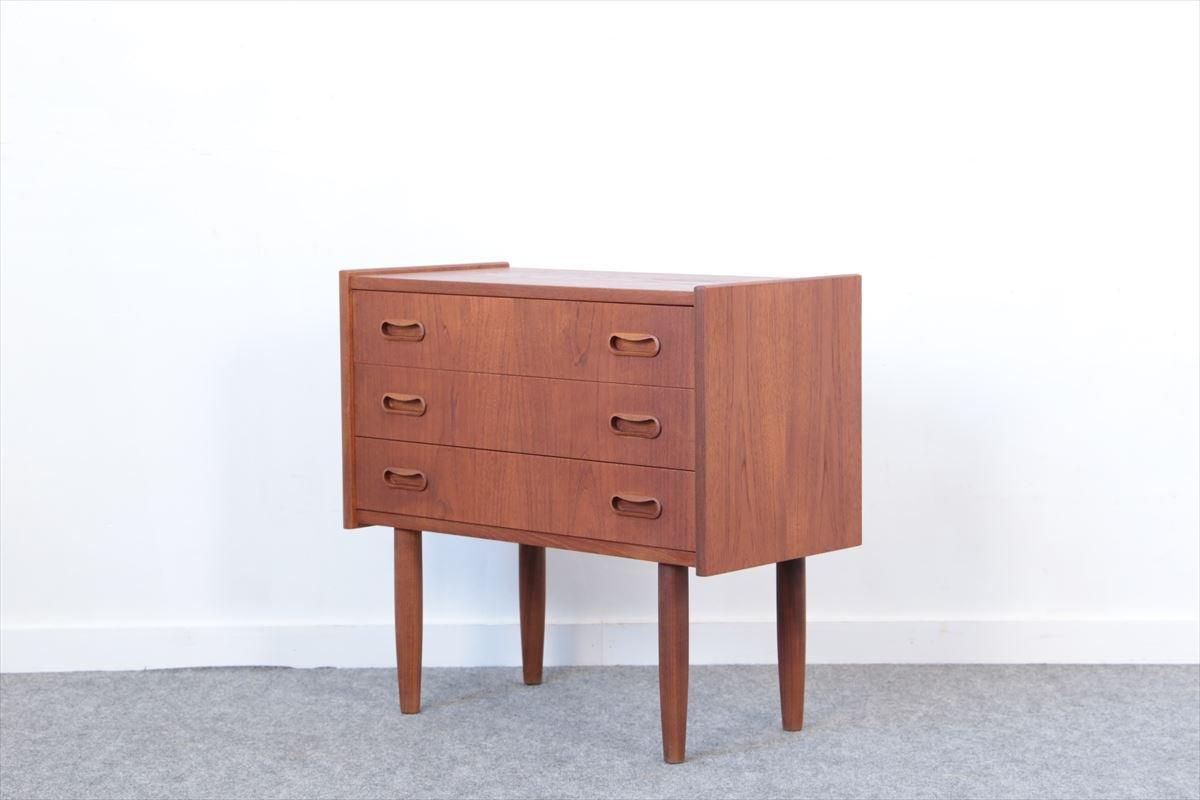デンマーク　チーク　3段チェスト　スモールチェスト　北欧家具 3段ミニチェスト(チーク)/デンマーク家具/K243-134 - 北欧アンティーク