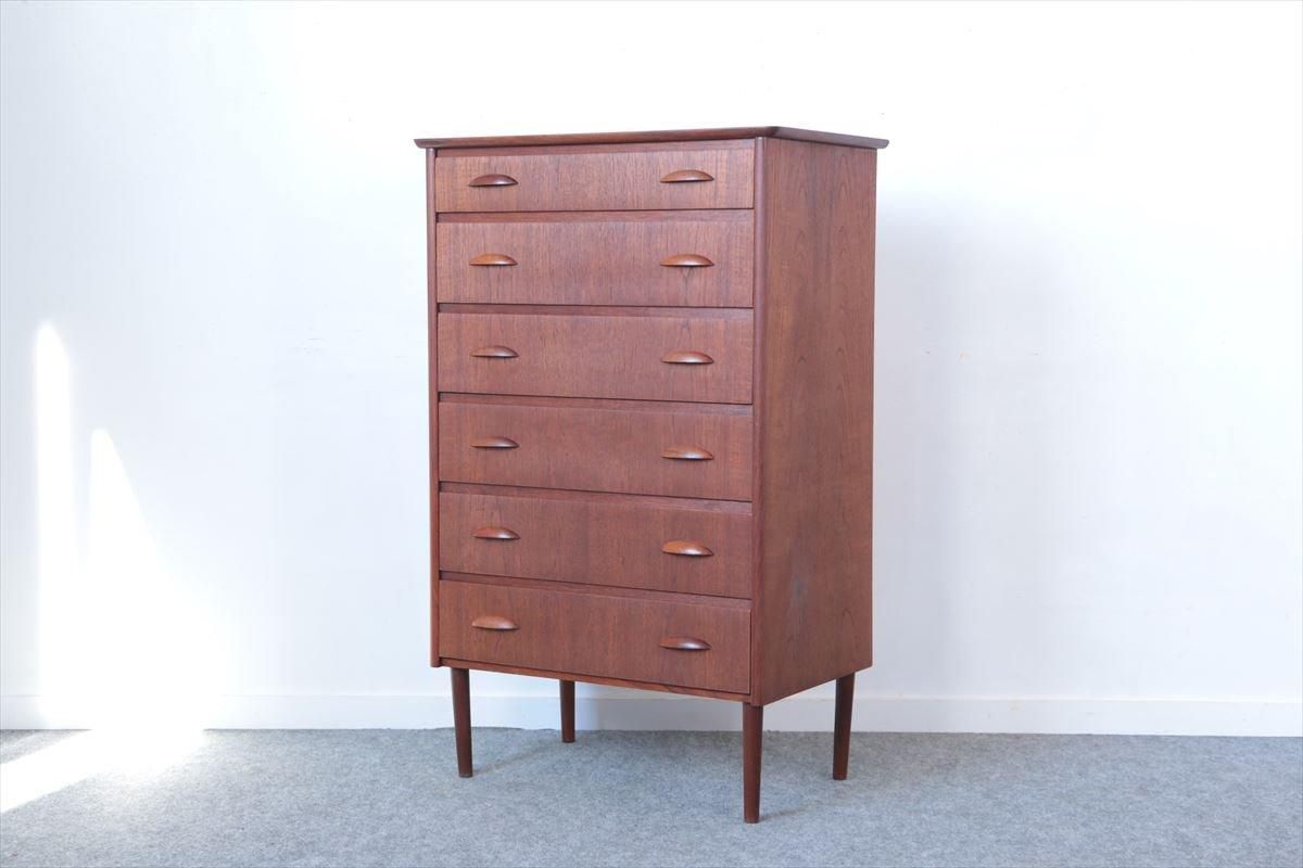 3月中旬まで　北欧ヴィンテージ　デンマーク製　チーク6段チェスト デンマークヴィンテージ チェスト 6段 収納 チーク材 北欧家具