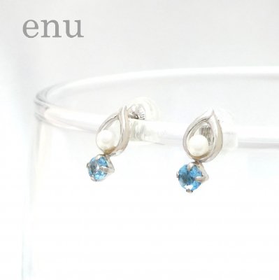 enu エヌ ENE-016 10金 ホワイトゴールド ピアス 淡水パール ブルートパーズ - NONBODY