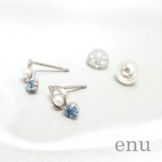 enu エヌ ENE-016 10金 ホワイトゴールド ピアス 淡水パール ブルートパーズ - ジュエリーショップNONBODY