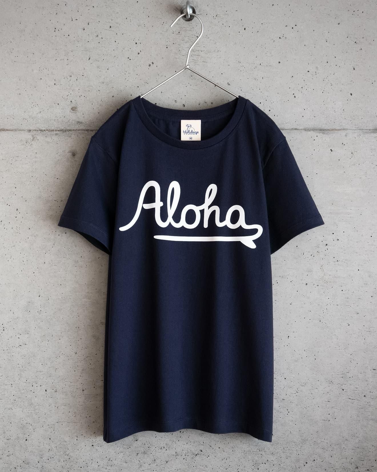 ALOHA LOGO レディース サーフTシャツ ネイビー - HOLIDAZE