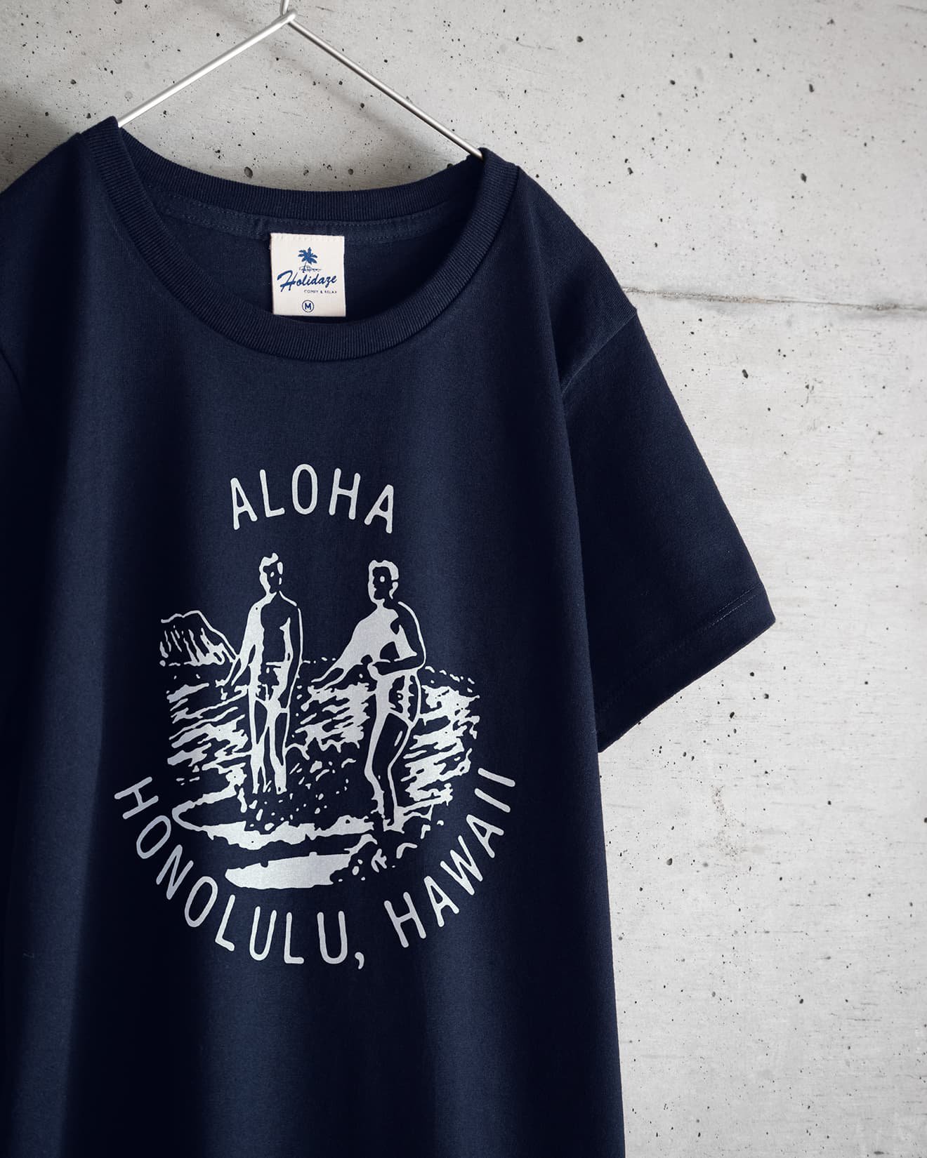 ALOHA HAWAII サーフグラフィック レディースTシャツ ネイビー 