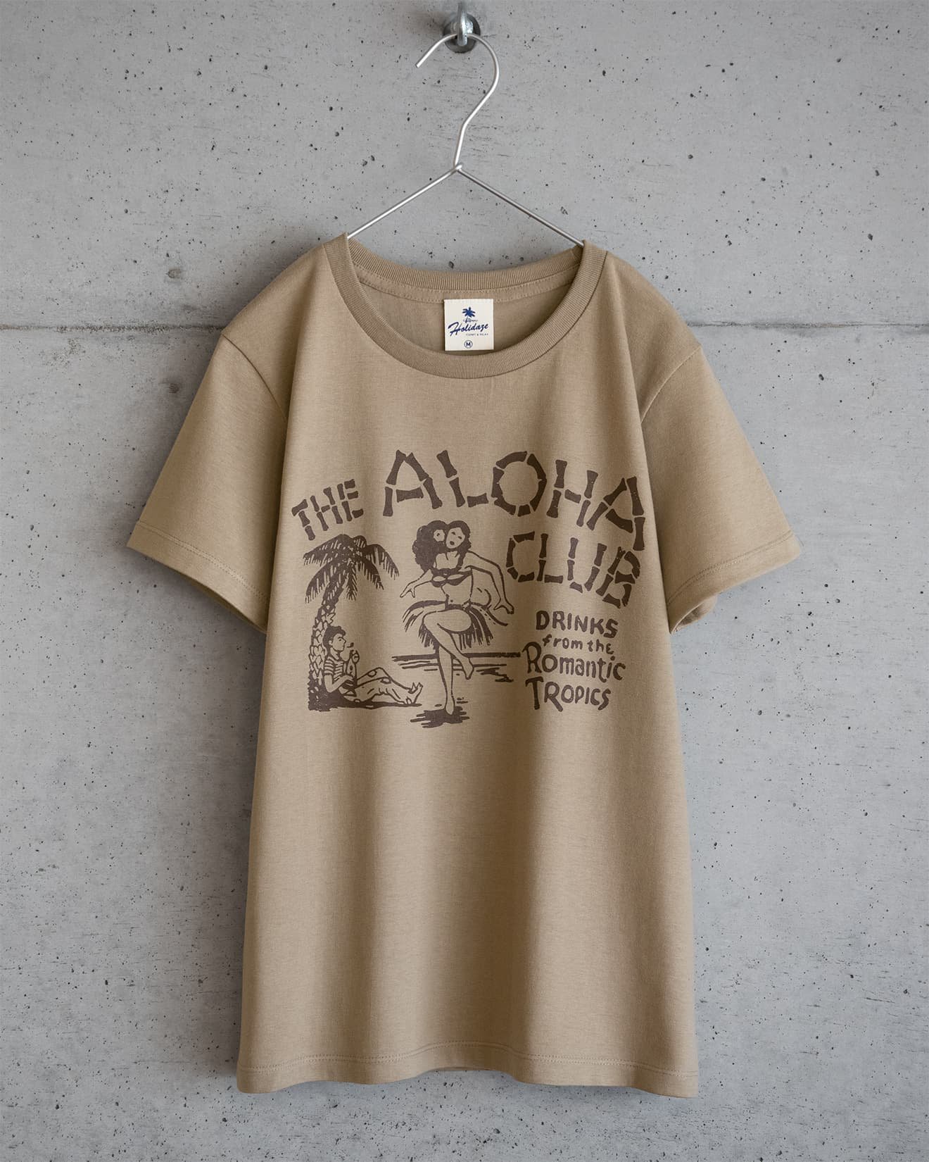 ホリデイズのサーフ系 ALOHA CLUB レディースTシャツ（カーキ）