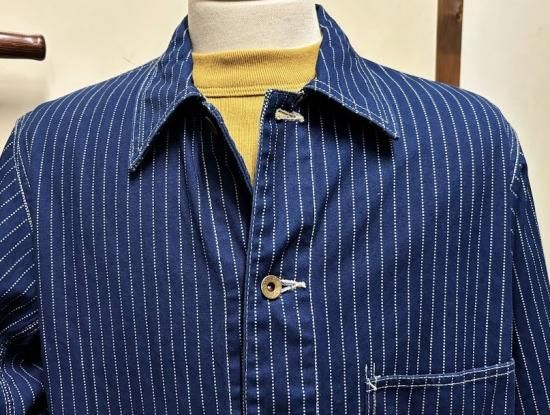 FULLCOUNT Indigo Wabash Stripe Chore Jacket - TRAVIS