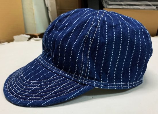 フルカウント Indigo Wabash Stripe Mechanic Cap - TRAVIS