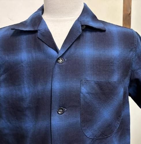 コリンボ Modest Collar Shirt Indigo Ombre Check インディゴ