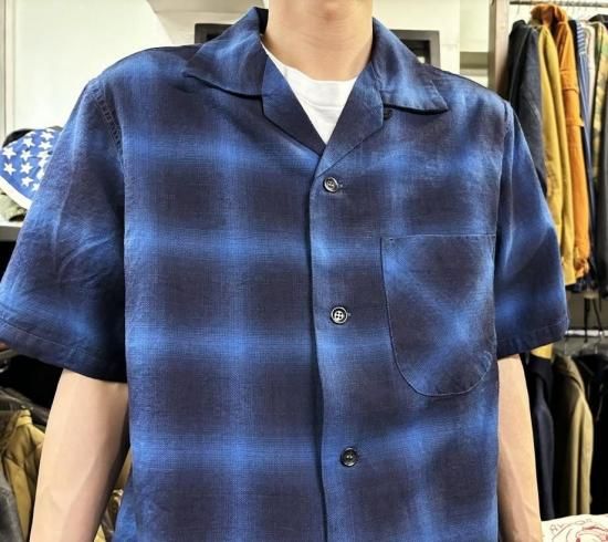 コリンボ Modest Collar Shirt Indigo Ombre Check インディゴ
