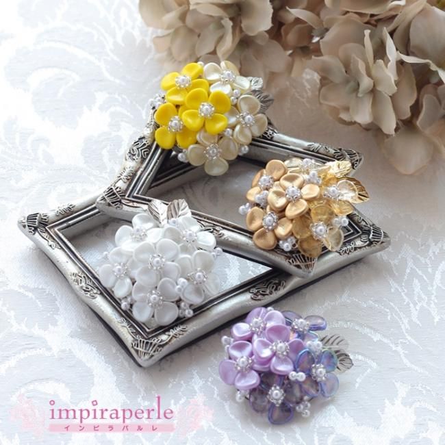 紫陽花のブローチ(ゴールド） - impiraperle（インピラパルレ