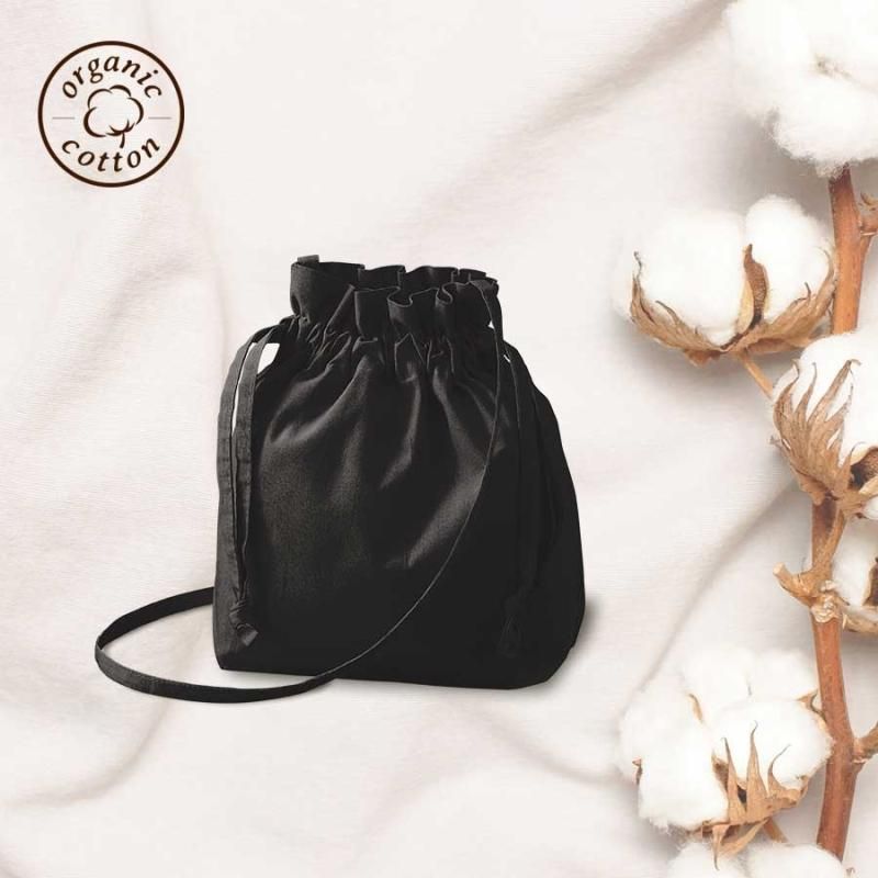 オーガニック厚手コットン巾着ショルダーバッグ【TR-1300】：無地