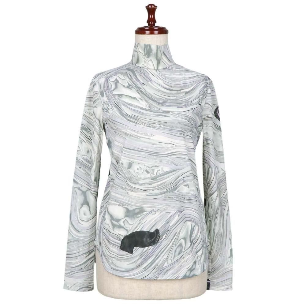 ましまろページ Marble Print Jersey High Neck Top - grey - Mame Kurogouchi