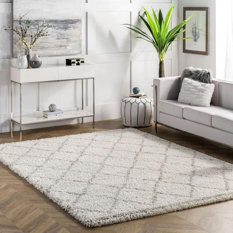 モロッカン ベニワレン風 シャギーラグ アイボリー カーペット 絨毯 輸入ラグ Erim AD01 Soft Trellis Shag Rug