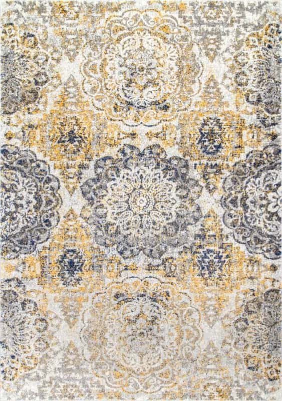 エレガント ブーケ おしゃれ ヴィンテージ風ラグ ゴールド アンティーク調 トルコ絨毯 デザインラグ Rosette Bouquet Rug
